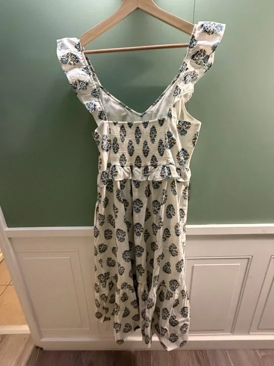J. Crew Cream Dress with Teal and Navy Floral Print - Picture 3 of 4